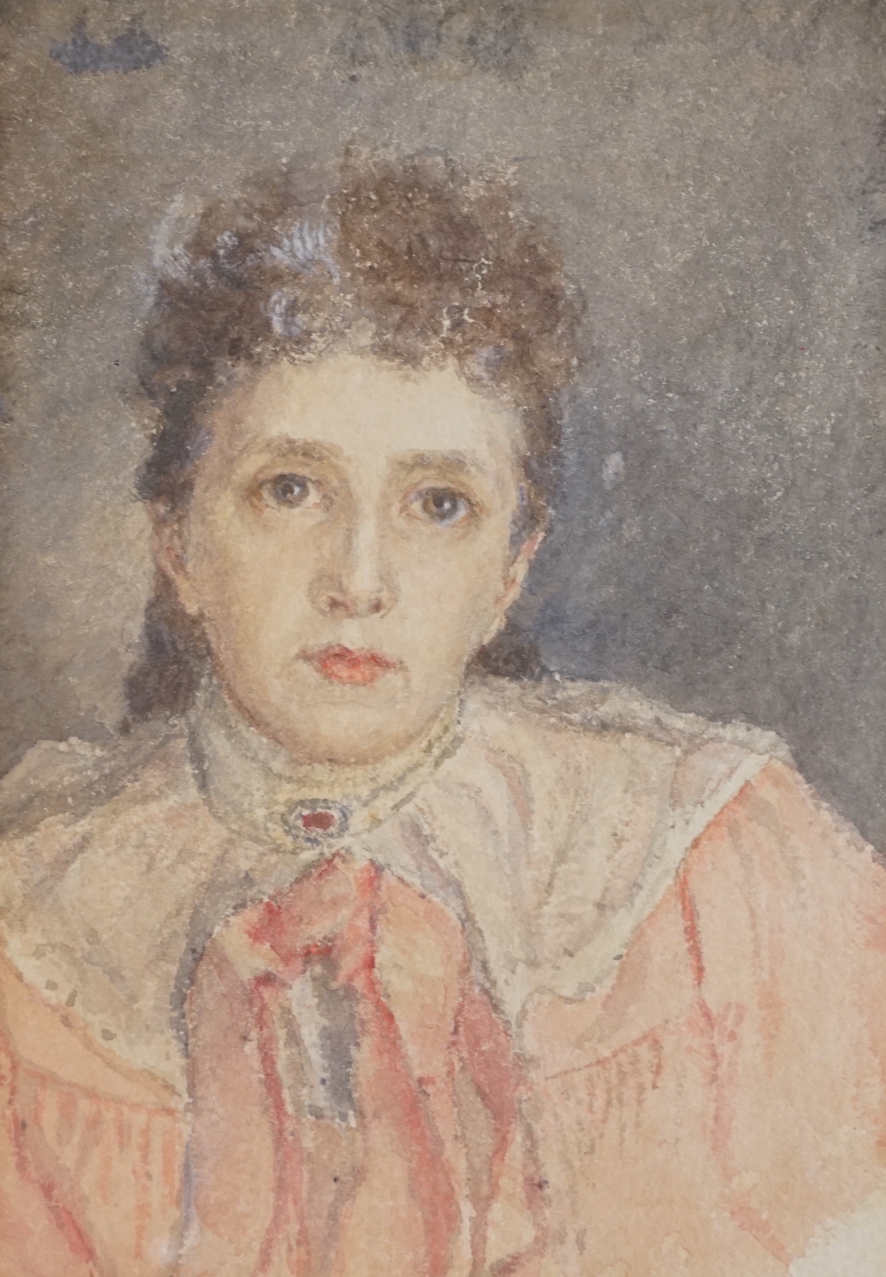 Edwardian School, watercolour, Head and shoulders portrait of a lady, 17 x 12cm